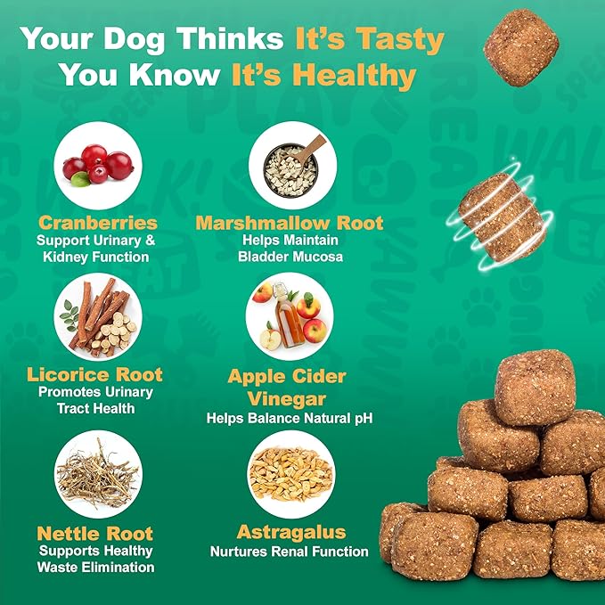 Doggie Dailies Cranberry Supplement for Dogs - Urinary Tract, Bladder & Kidney Support for Dogs - Cranberry for dogs with Marshmallow Root, Licorice Root & Apple Cider Vinegar (Chicken) 225 Soft Chews-Mewly Pet