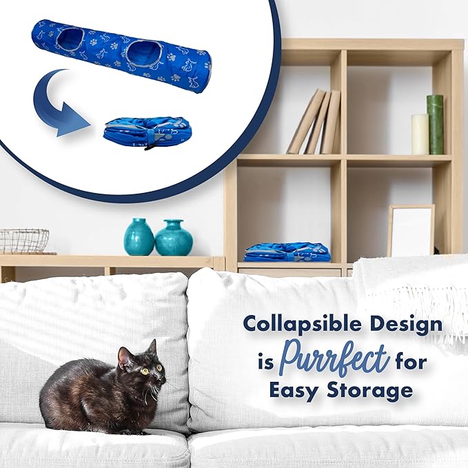 NFL Detroit Lions Cat Tunnel Tube Toy with Plush Football Catnip and Feathers Collapsible Tunnel for Cats to Play, Peek and Hide, Sporty & Fun Cat Tunnel Toy with Team Logo All-Over Design!-Mewly Pet