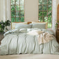 MooMee Bedding Duvet Cover Set 100% Washed Cotton Linen Like Textured Breathable Durable Soft Comfy (Heathered Sage Green, Palatial King/Oversized King 120"x98")
