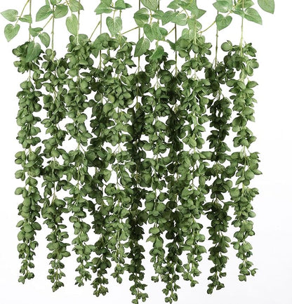 mizii 6Pcs Green Wisteria Hanging Flowers 48" Silk Wisteria Artificial Flowers Garland Vines Fake Hanging Flowers Decoration for Wedding Flower Wall Backdrop Centerpieces Party Room Decor (Green)