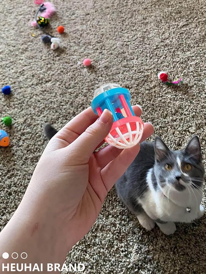 10-Pack Cat Toy Balls with Bells for Kittens and Cats (1.5'' - 2.2'', Cat Toys Mega Set)-Mewly Pet