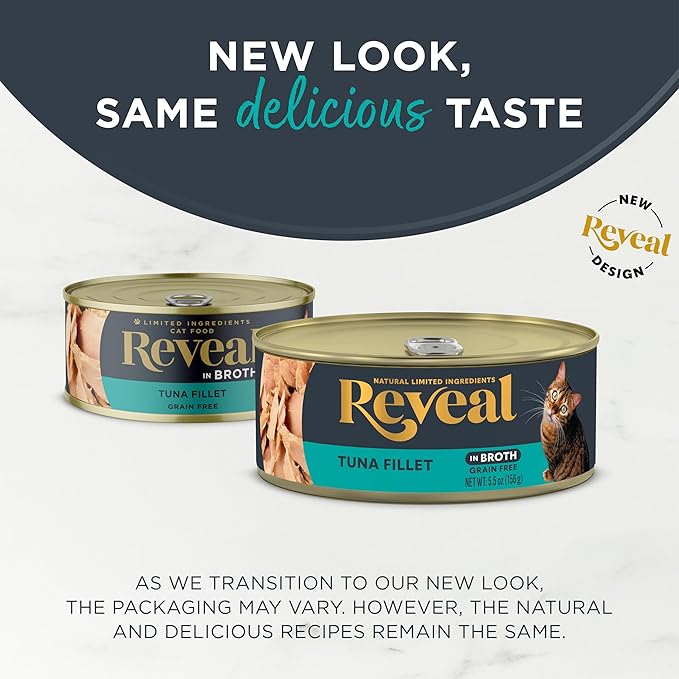 Reveal Natural Wet Cat Food, 12 Count, Grain Free, Limited Ingredient Canned Food for Cats, Tuna Fillet in Broth, 5.5 oz Cans-Mewly Pet