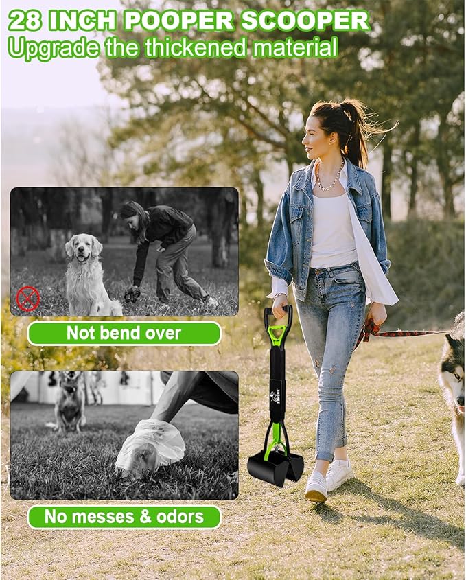SZHLUX 28" Pooper Scooper, Foldable Dog Pooper Scooper with Unbreakable Material and Durable Spring for Grass and Gravel, Green-Mewly Pet