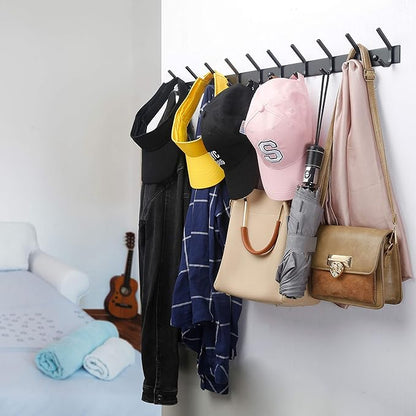 WEBI Coat Rack Wall Mounted,8 Coat Hooks for Hanging Coats,24" Heavy Duty Metal Double Hook Rack Rail Coat Hanger Wall Mount for Clothes Entryway Jacket,Black