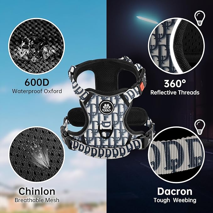 NESTROAD No Pull Dog Harness,Adjustable Oxford Dog Vest Harness with Leash,Reflective No-Choke Pet Harness with Easy Control Soft Handle for Medium Dogs(Medium,Vintage Blue)-Mewly Pet