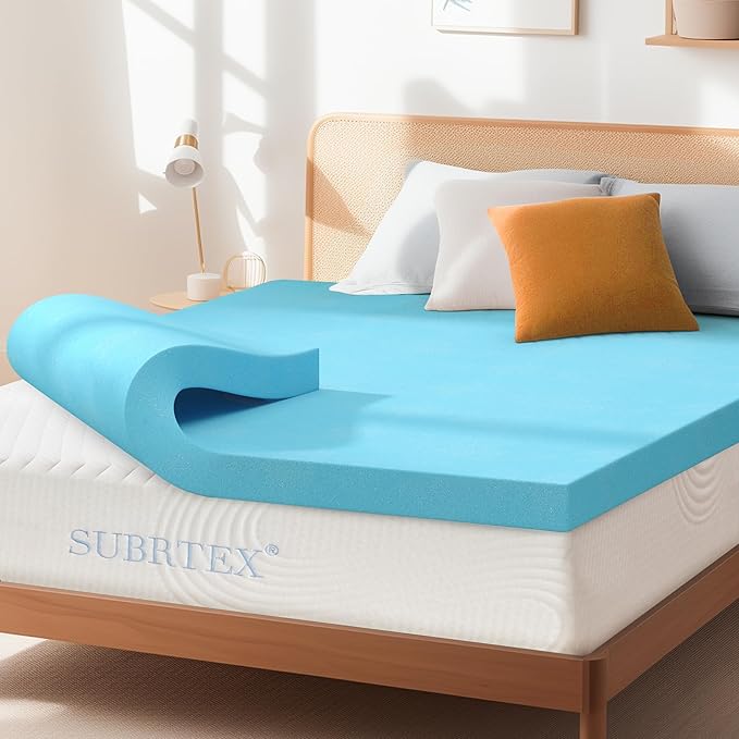Subrtex Mattress Topper, Memory Foam Mattress Topper, Gel-Infused Memory Foam Topper for College and Dorm, Breathable Bed Toppers (4 Inch, Twin XL)