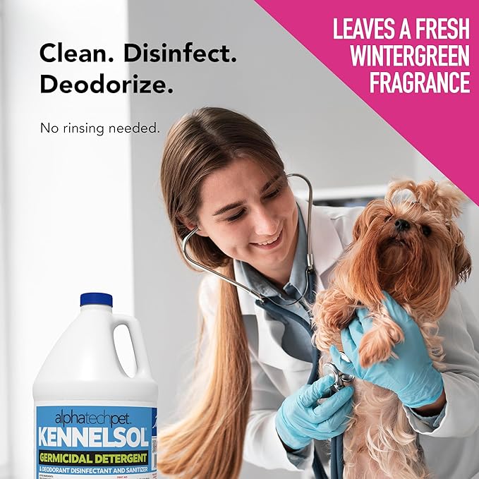 ATP KennelSol 1-Step Kennel Cleaner - 1 Gallon (Pack of 4) Liquid Disinfectant, Effective Against Bacteria and Viruses, Deodorizer Wintergreen Scent by Alpha Tech Pet-Mewly Pet