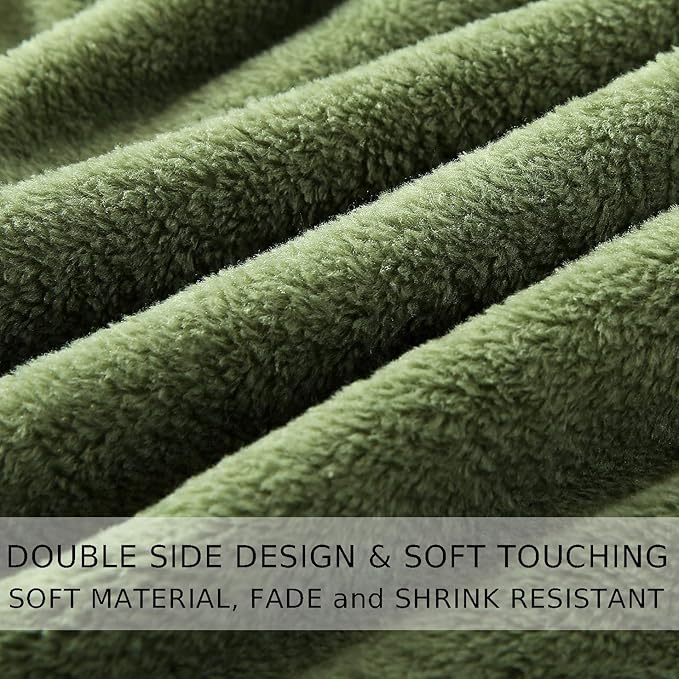 HOZY Soft Blanket Queen Size Fleece Warm Fuzzy Throw Blankets for The Bed Sofa Lightweight 350GSM Green 90"*90"