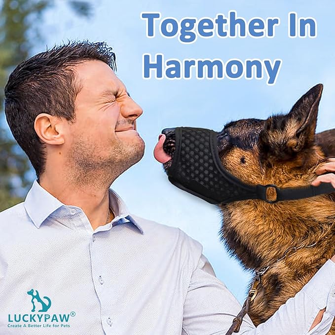 LUCKYPAW Soft Muzzle for Medium Large Sized Dogs Labrador German Shepherds, Dog Muzzle to Prevent Biting Chewing, Adjustable Mouth Guard for Grooming Walking Training(Black, L)-Mewly Pet
