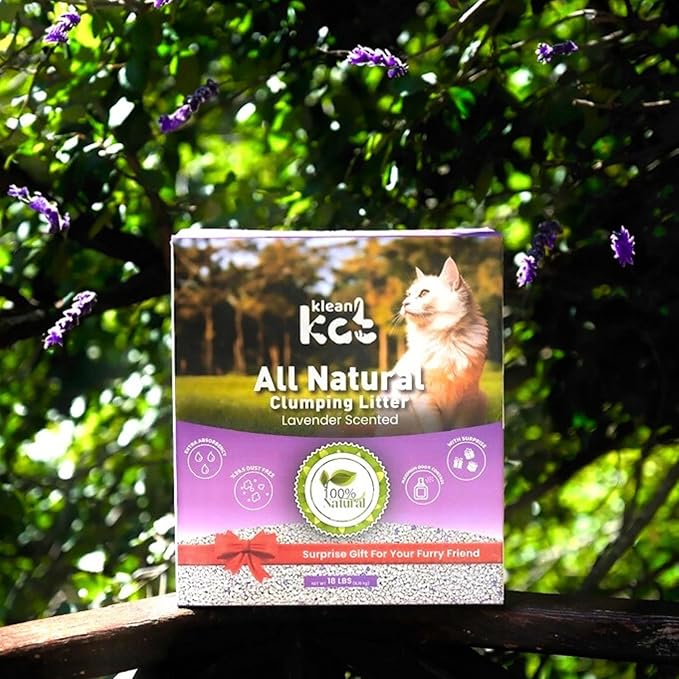 All Natural Clumping Cat Litter – Multiple Scents – Low Dust, Odor Control – (Lavender) 18 lb - Surprise Toy Inside-Mewly Pet