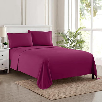 King Size Sheets - Breathable Luxury Bed Sheets with Full Elastic & Secure Corner Straps Built In - 1800 Supreme Collection Extra Soft Deep Pocket Bedding Set, Sheet Set, King, Berry