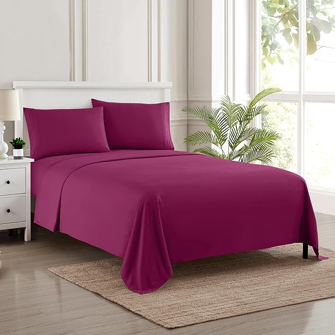 Full Size Sheet Sets - Breathable Luxury Sheets with Full Elastic & Secure Corner Straps Built In - 1800 Supreme Collection Extra Soft Deep Pocket Bedding Set, Sheet Set, Full, Berry