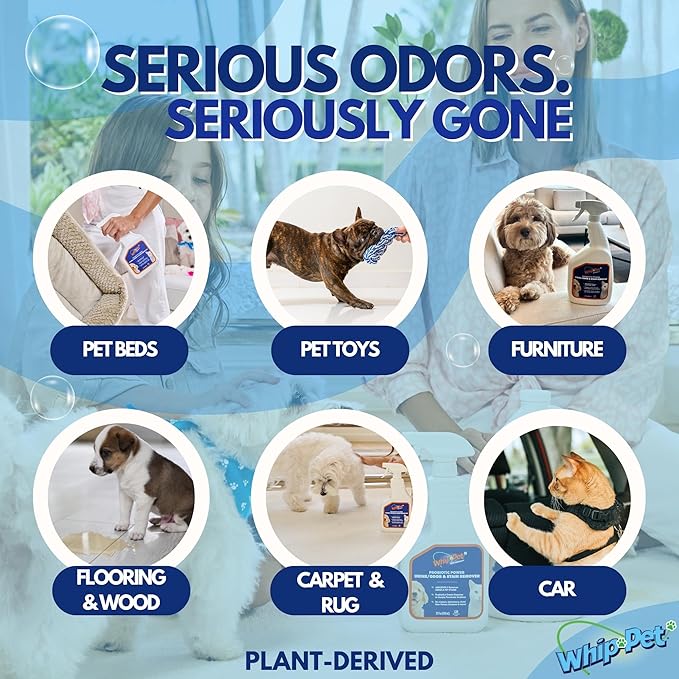 Whip-Pet Pet Odor Eliminator and Stain Remover -Professional Strength Enzymatic Cleaner for Dog Urine and Carpet Odor Eliminator - Pet Odor Remover, 32OZ-Mewly Pet