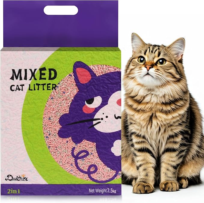 Mixed Cat Litter Fast Clumping,Ultra Absorbent,Natural Ingredients Litter,Water Dissolvable,Dust-Free,Low Tracking Bentonite Tofu Litter Odor Control(Peach, 16.5 Pounds)-Mewly Pet