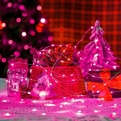 JMEXSUSS 4 Pack 50 LED Pink Fairy Lights Battery Operated, 16.1ft Christmas Fairy Lights Indoor Outdoor Waterproof, Pink String Lights for Bedroom Wedding Birthday Valentine Christmas Decorations