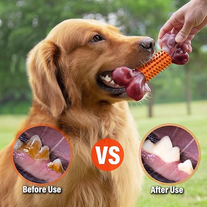 Apasiri Dog Toys for Aggressive Chewers Large Breed 2-Pack: Heavy Duty Chew Toys for Medium Dogs Indestructible Orange Dog Gift with Peanut Butter Flavor-Mewly Pet