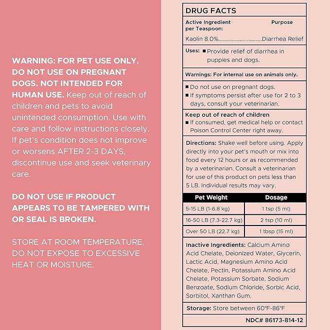Chew + Heal Labs Anti Diarrhea for Dogs - 12 oz. of Stop The Diarrhea Liquid Supplement with Kaolin for Upset Stomach Relief - Made in The USA-Mewly Pet