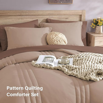 Monbix King Size Comforter Set - 7 Pieces Bed in a Bag King, Rust Pink Bedding Sets with Comforter, All Seasons Down Alternative Comforter Bed Set with Sheets, Pillowcases & Shams