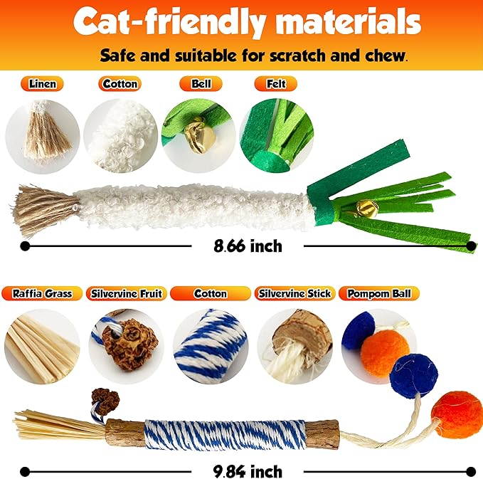 Catnip 6PCS Chew Stick with Wrapped Cotton Rope – Natural Dental Care Cat Toy for Teeth Cleaning & Gum Health, Satisfies Chewing Instincts, Safe & Long-Lasting Kitten Teething Toy-Mewly Pet