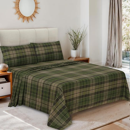 RUVANTI Flannel Sheets Twin Size - 100% Cotton Double Brushed Twin Sheets Set, Deep Pockets 16 Inches, All Seasons Breathable & Extra Soft Bed Sheets, Warm & Cozy, 3 Piece, DNA Plaid