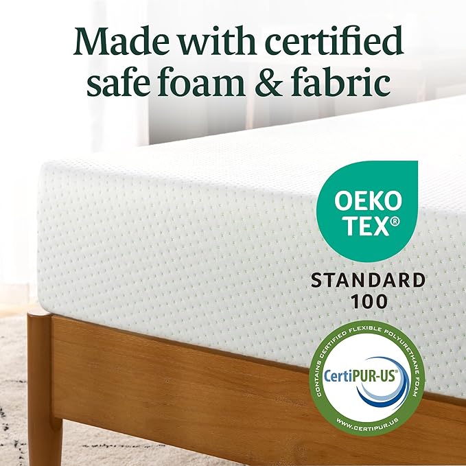 ZINUS 6 Inch Twin Green Tea Memory Foam Mattress [New Version], Fiberglass free, Medium Firm Feel, Zoned Pressure Relief, Certified Safe Foams & Fabric, Mattress in A Box