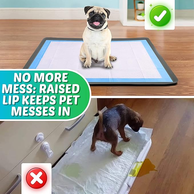 TidyFriend Dog Pee Pad Holder Tray Fits for 27.5” x 44” Wee Wee Pee Pads - Stable Grip, Raised Edges, Quick-Wipe Silicone Surface Dog Potty Tray Holder for Indoor Flooring Protection (Grey)