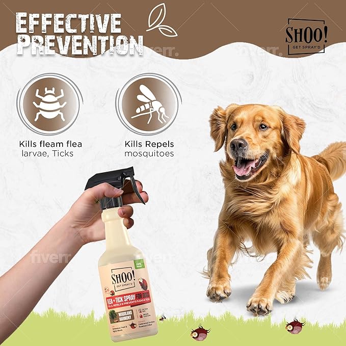 Shoo! Flea & Tick Spray for Dogs and Home | Plant Based, Natural Oils, Chemical Free Formula | Kills, Repels, Prevents | 16 oz (Woodland Harmony)-Mewly Pet