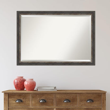 Amanti Art Brown Bathroom Mirror for Over Sink, 27x39 Bark Rustic Char Narrow Rectangle Vanity Mirror, Large Country Rustic Frame, Hangs Horizonally and Vertically, Bathroom Wall Decor, Beveled Edge
