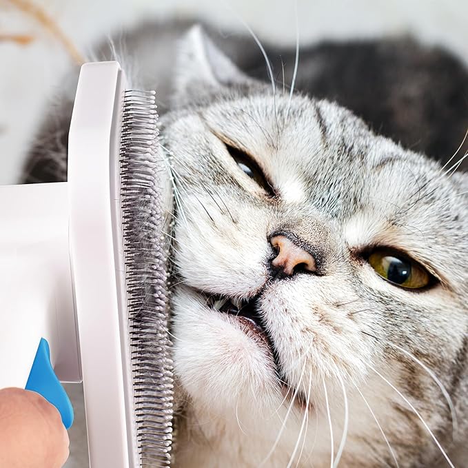 Self Cleaning Slicker Dog Cat Brush for Shedding - Deshedding Tool with Max Massage Tips, Grooming Brush for Short Medium Haired Cats & Dogs (Blue)-Mewly Pet