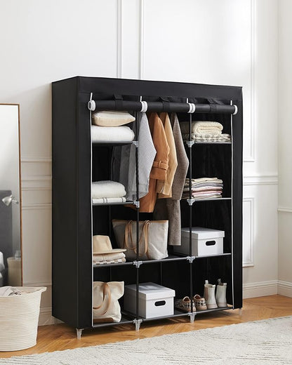 SONGMICS Portable Closet, Clothes Storage Organizer with 10 Shelves, 1 Clothes Hanging Rail, Non-Woven Fabric Closet, Metal Frame, 51 x 17.7 x 66.1 Inches, Black URYG93BK