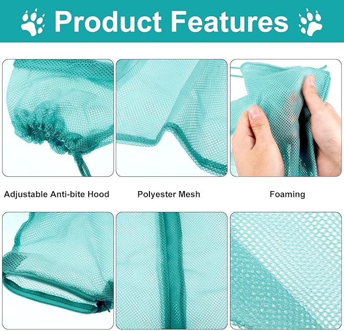 Patelai 5 Pcs Cat Bathing Bag Set Cat Grooming Bag Adjustable Pet Shower Net Muzzles Nail Clipper Tick Remover Tool Massage Brush(Green White)-Mewly Pet