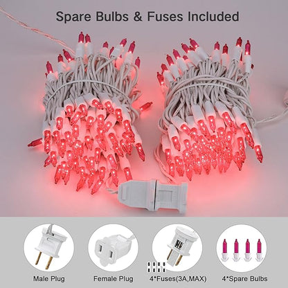 Brizled Pink Christmas Lights,300 Count 69.6ft Incandescent Lights, Connectable Indoor Xmas String Light White Wire, UL Certificated Mini Xmas Tree Light for Christmas Bedroom Wedding Birthday Decor