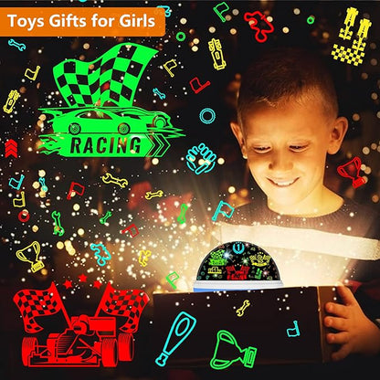 Cars Night Light for Boys - Rotating Projector Lamp with Race Car - Star Projector for Kids Age 3-8 - Ceiling Nightlight Projector with Cars and Stars - Birthday Gifts for Boys Room Decor