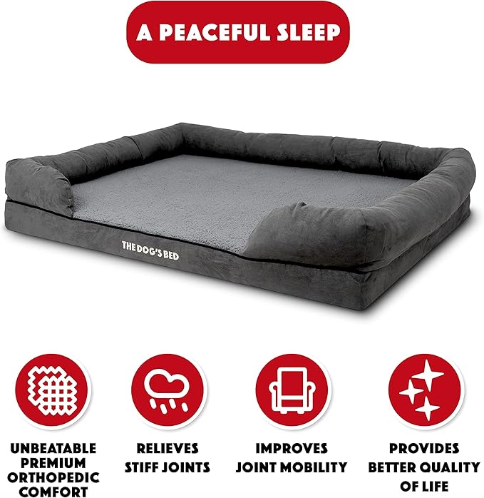 The Dog’s Bed Medium Support Memory Foam Dog Bed XXL Plush Grey 51.5x39, Pain Relief: Arthritis, Hip & Elbow Dysplasia, Supportive, Calming, Waterproof Washable Cover,Veterinary-Approved-Mewly Pet