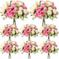 Geosar 8 Bundles Artificial Peonies Flowers Fake Silk Peony Bouquet Faux Peonies Flowers Bulk for Decoration Vase Floral Arrangements Wedding Party Table (Pink,Champagne)