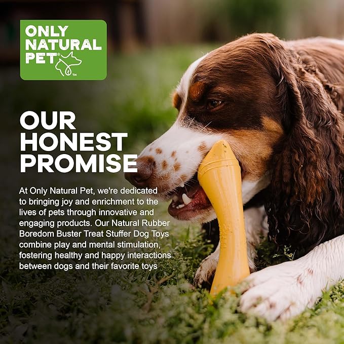 Only Natural Pet Rubber Boredom Buster Treat Stuffer Dog Toys - Interactive Stuffable Feeder Dispenser Fillable Durable Play Puppy Medium Large XS Chew Pup Hide Holder Easy Refill -BobbleBone/Yellow-Mewly Pet