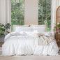MooMee Bedding Duvet Cover Set 100% Washed Cotton Linen Like Textured Breathable Durable Soft Comfy (Solid Bright White, Oversized King Plus 128"x120")
