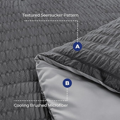 HYMOKEGE Dark Grey/Light Grey Full Size Comforter Sets Seersucker 7 Pieces, All Season Luxury Bed in a Bag for Bedroom, Bedding Set with Comforter, Sheets, Pillowcases & Shams