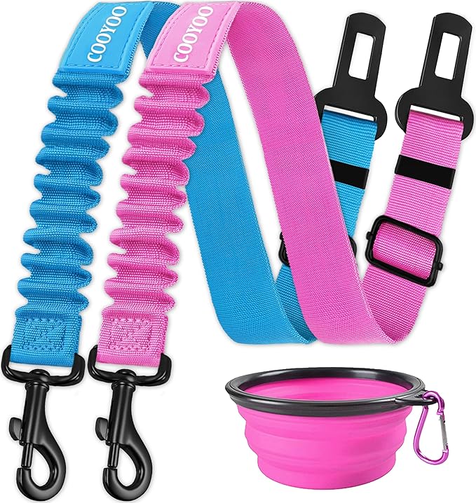 COOYOO Dog Seat Belt,3 Piece Set Retractable Dog Car Harness Adjustable Seat Belt for Vehicle Nylon Pet Safety Seat Belts Heavy Duty & Elastic-Mewly Pet