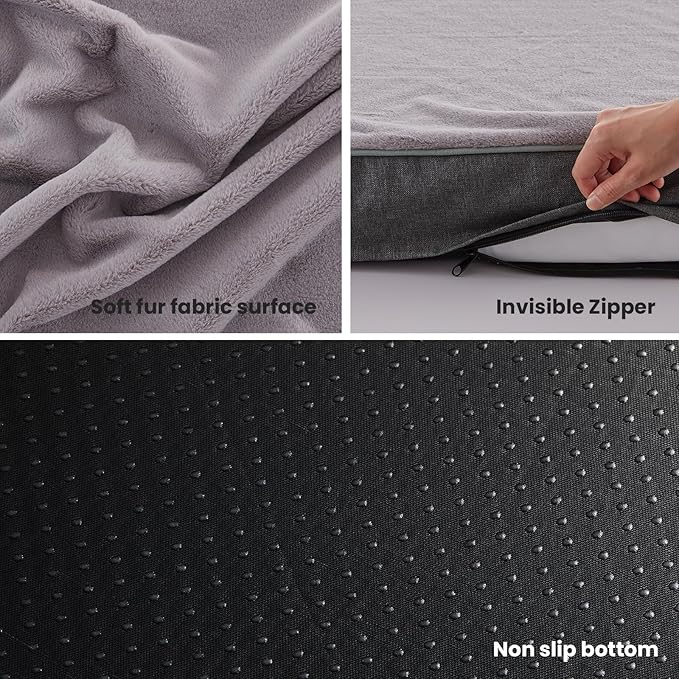 Orthopedic Memory Foam Dog Bed,Cooling Dog Beds for Medium Dogs, Washable Pet Beds for Crate with Faux Fur Cover, Waterproof Lining, M(29inch)-Mewly Pet