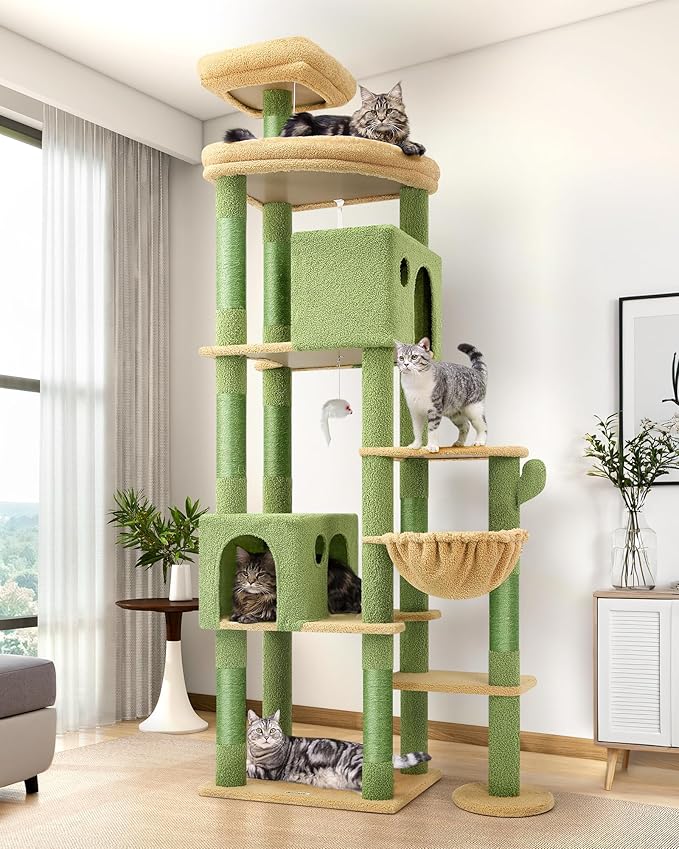 Globlazer Cactus Giant Cat Tree, 83 inch Cat Tree for Indoor Cats Large Adult, XXL Cat Tower with 9 Scratching Posts for 20lb+ Heavy Duty Large Adult Cats, F83, Green-Mewly Pet
