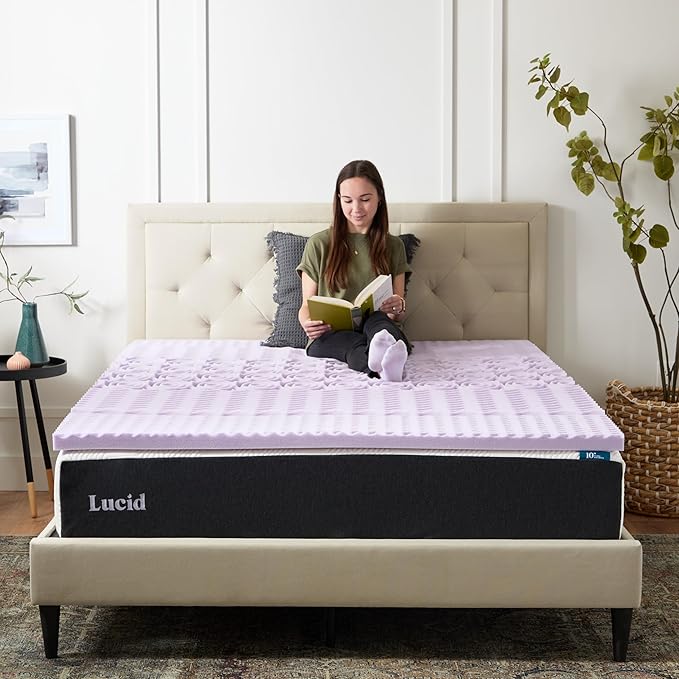 LUCID Lavender Infused 2 Inch Memory Foam Mattress Topper with 5 Zones – California King Size – Plush Feel – CertiPUR Certified – Dorm Room Essentials
