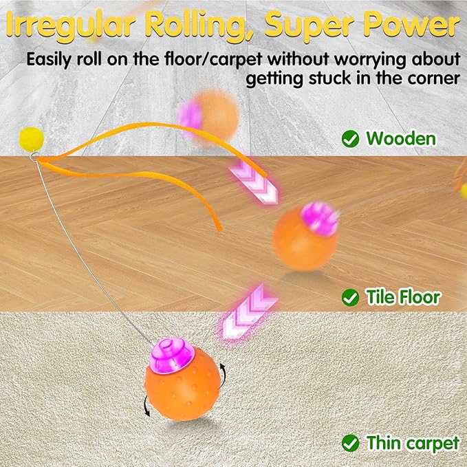 Interactive Cat Toys Balls, Automatic Moving Cat Toys for Indoor Cats, Self Rotating Ball with Motion Activated, Electric Cat Mouse Toys, USB Rechargeable-Mewly Pet