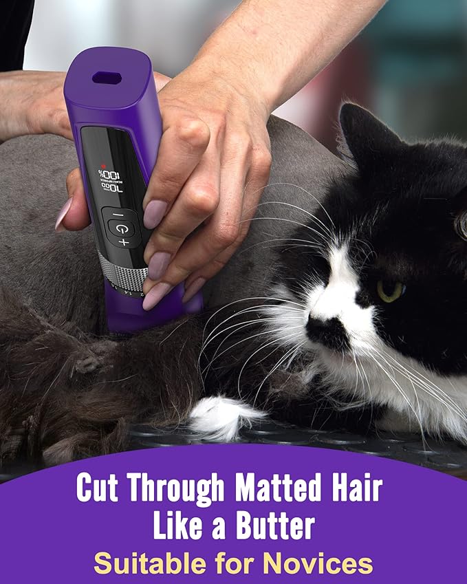 oneisall Cat Grooming Clippers for Matted Long Hair, 5-Speed Cat Grooming Kit Cordless Low Noise Pet Hair Clipper Trimmer Shaver for Dogs Cats Animals (Purple)-Mewly Pet