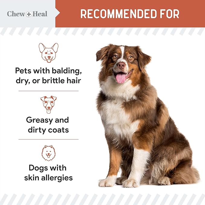 Salmon Oil for Dogs - Soft Chew Omega Treats for Skin and Coat - Fish Oil Blend of Essential Fatty Acids, Omega 3 and 6, Vitamins, Antioxidants and Minerals - Made in USA (180 Chews, Salmon)-Mewly Pet