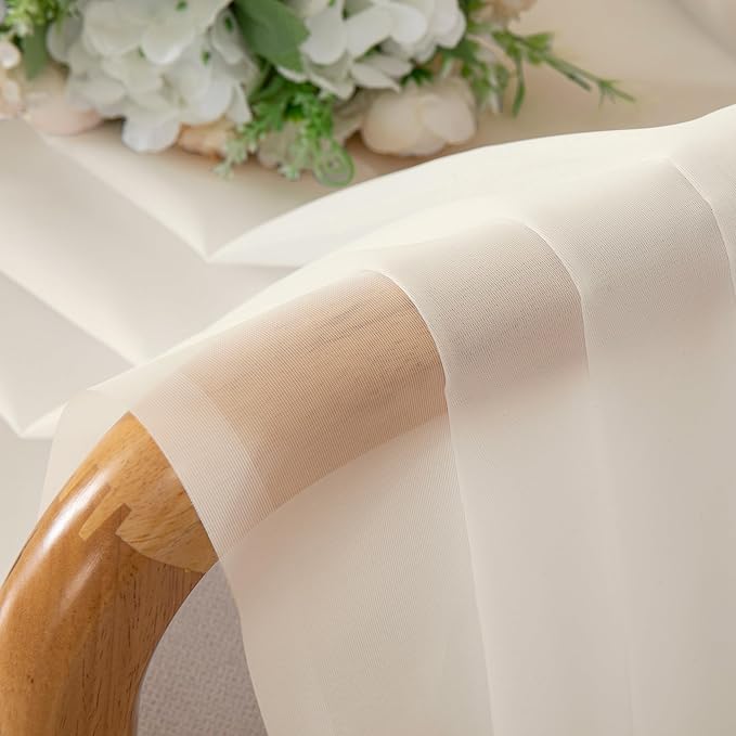 Aiyufeng Cream Sheer Curtains 54 Inch Length 2 Panels Set for Living Room, Light Filtering Green Window Sheers Drapes for Bedroom, Each 42" W x 54" L
