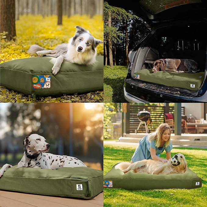 Sytopia 36-Inch Canvas Outdoor Dog Bed, Waterproof & Washable with Removable Cover, Ideal for Medium & Large Dogs, Chew-Proof Great for Indoor, Outdoor, Crate, or Patio Use (Green)-Mewly Pet
