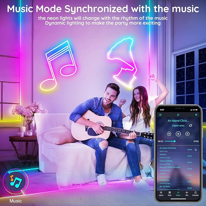 120Ft Led Rope Lights, Flexible Neon Lights Control with App/Remote, Multiple Modes, IP65 Outdoor RGB Waterproof, Music Sync Gaming Light Strip for Bedroom Decor