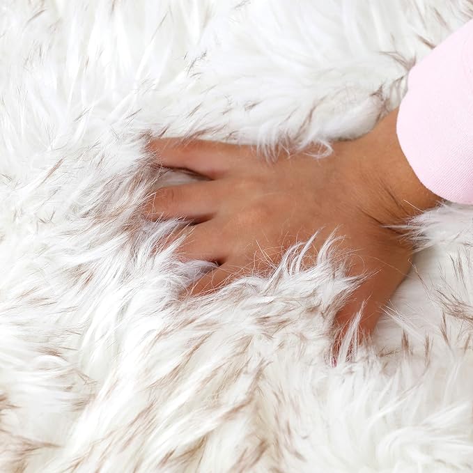 IHAPPYDOG Luxury Faux Fur Orthopedic Dog Bed, Memory Foam Dog Bed for Small, Medium, Large and XL Pets, Fluffy Pet Rug with Waterproof and Washable Cover (White w/Brown Tips, 40"x25")-Mewly Pet