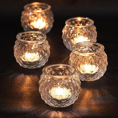 DARJEN Clear Votive Candle Holders Set of 24- Round Glass Candle Holders Bulk for Tea Light Candle, Diamond Texture Candle Votives for Wedding Centerpiece, Living Room & Home Table Decor
